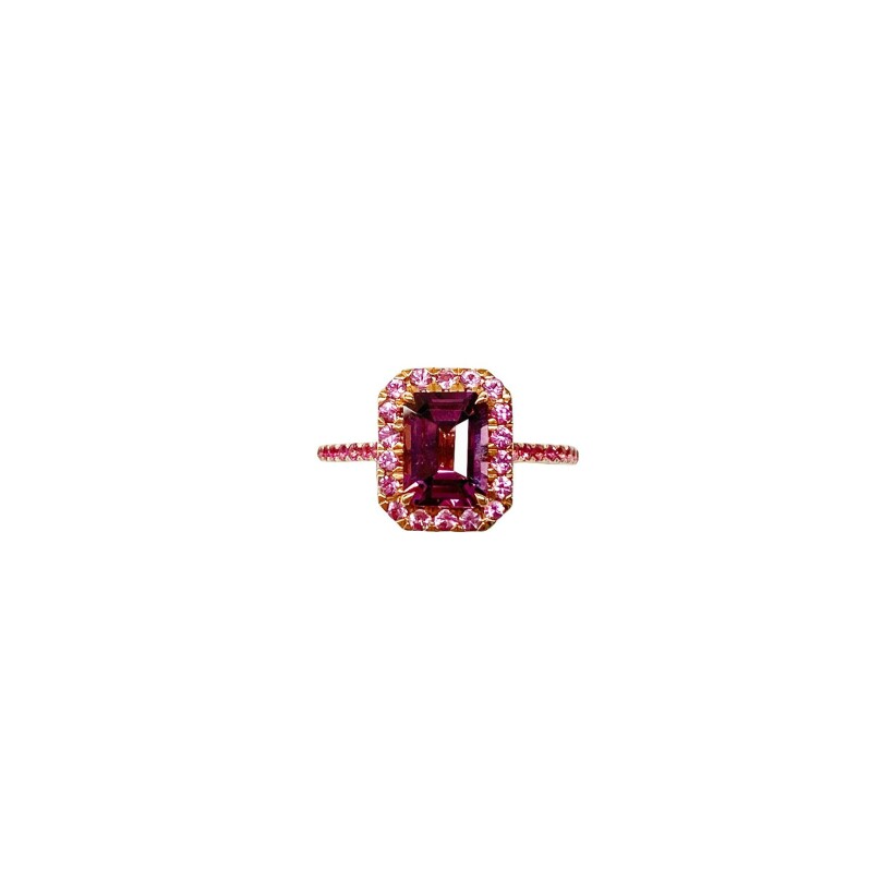 Bague Isabelle Barrier en or rose, diamants naturels et pierres fines, taille 53